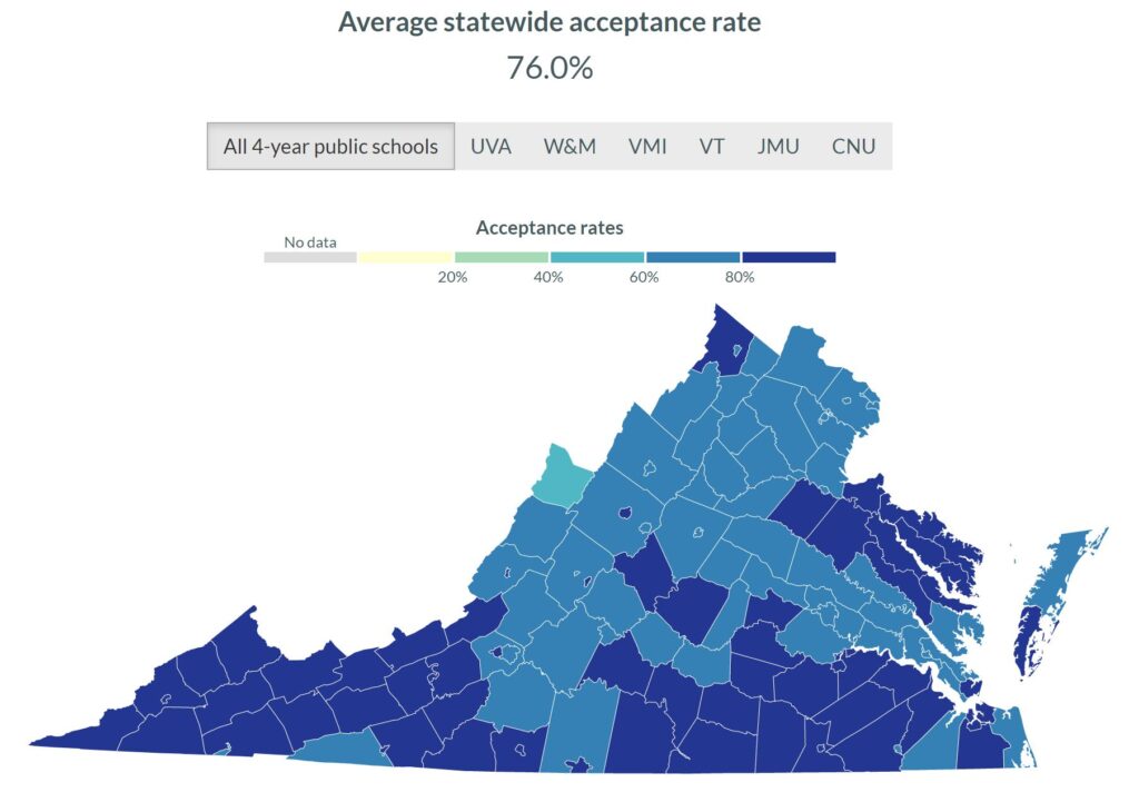 Map of the Day: College Acceptance Rates | Bacon's Rebellion